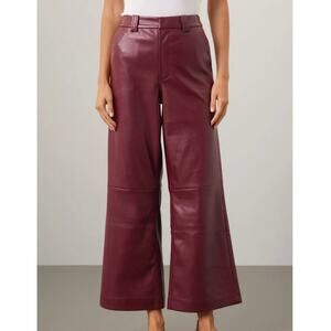 Joe's Jeans Burgundy Faux Leather Pants Size 31 Wide Leg Trouser Designer $198